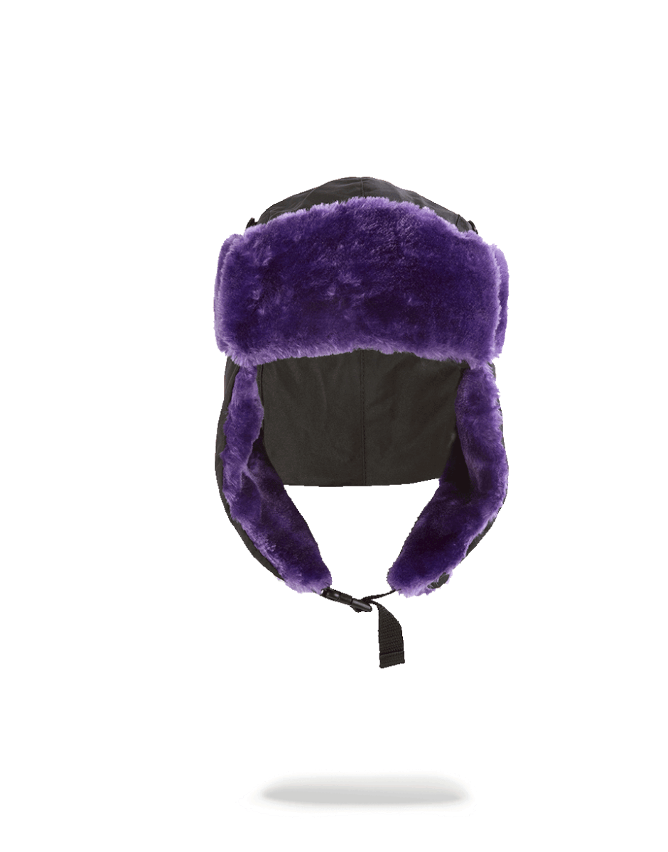 BLACK 3M PURPLE FUR AVIATOR HAT