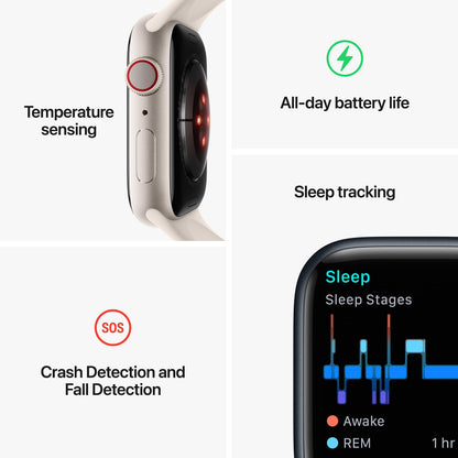 Apple Watch Series 8 (GPS + Cellular, 41mm) - Silver Stainless Steel Case with White Sport Band M/L MNV73LL/A - Image 5