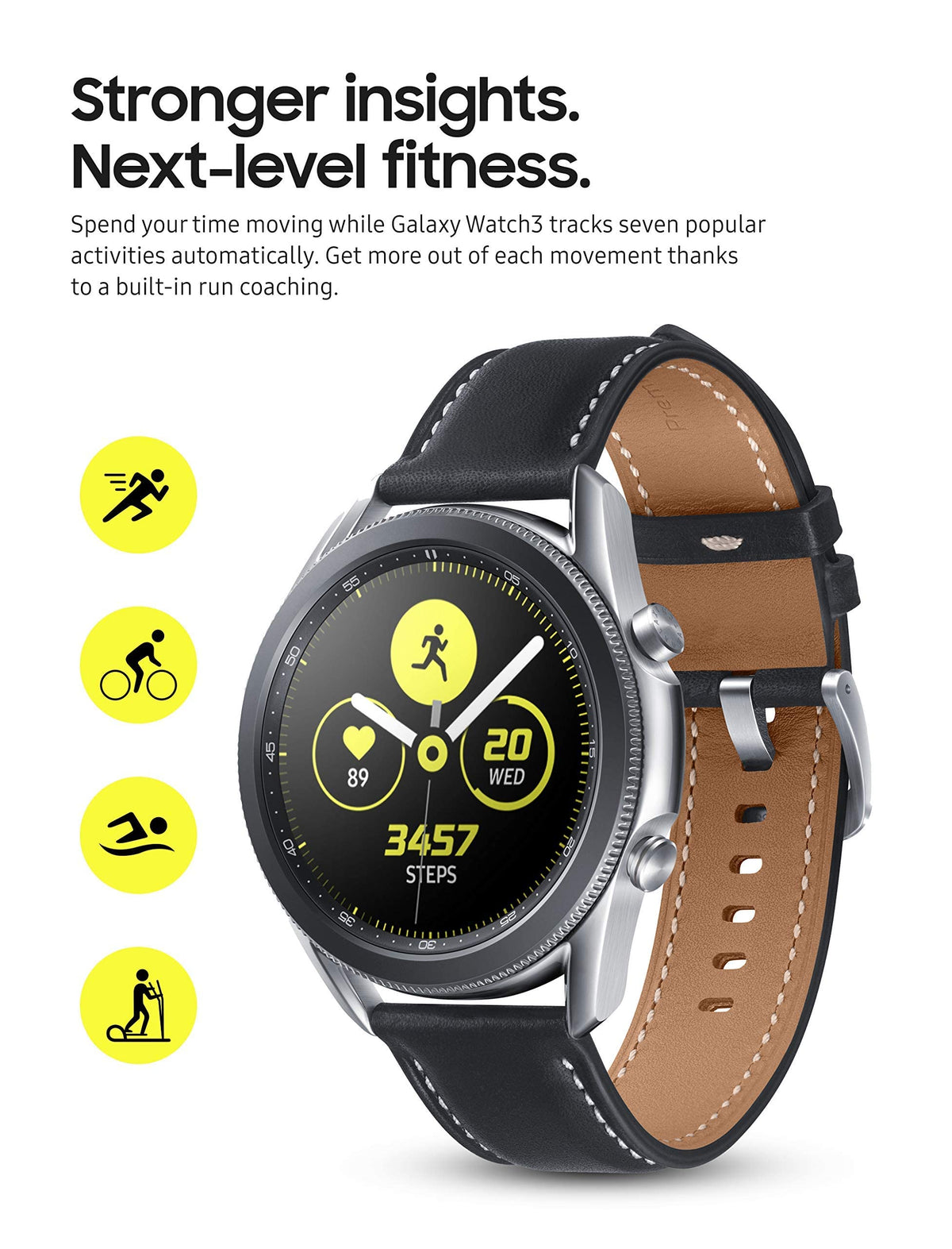 Samsung Galaxy Watch3 SM-R850 41mm Mystic Silver Stainless Steel Case with Black - SM-R850NZSAXAR - Image 6