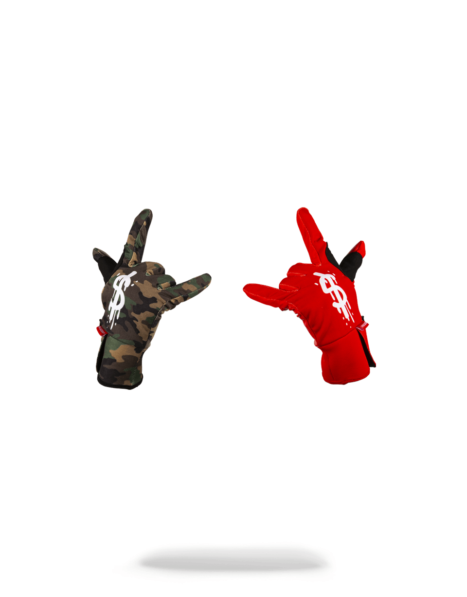 Left Red / Right Camo Money Drips Gloves - Image 3