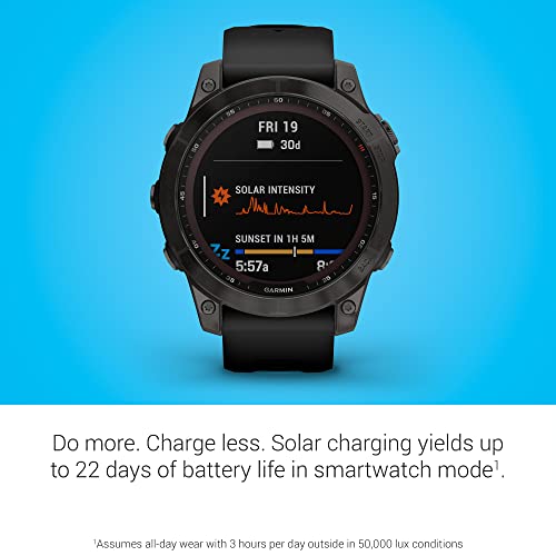 Garmin Fenix 7 Sapphire Solar GPS Smartwatch - 47mm - Carbon Gray DLC Titanium w/ Black Band - Image 3