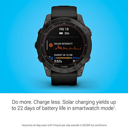 Garmin Fenix 7 Sapphire Solar GPS Smartwatch - 47mm - Carbon Gray DLC Titanium w/ Black Band - Image 3