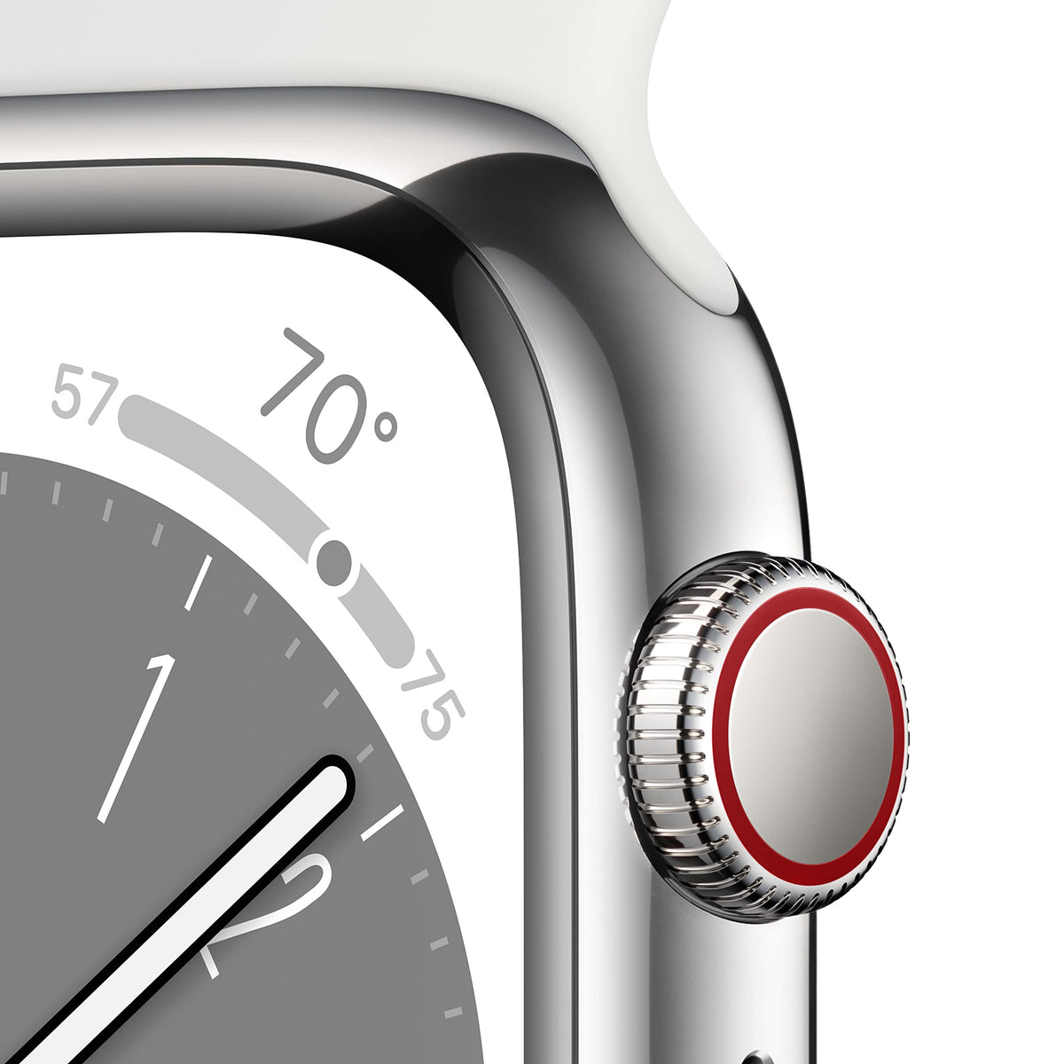 Apple Watch Series 8 (GPS + Cellular, 41mm) - Silver Stainless Steel Case with White Sport Band M/L MNV73LL/A - Image 3
