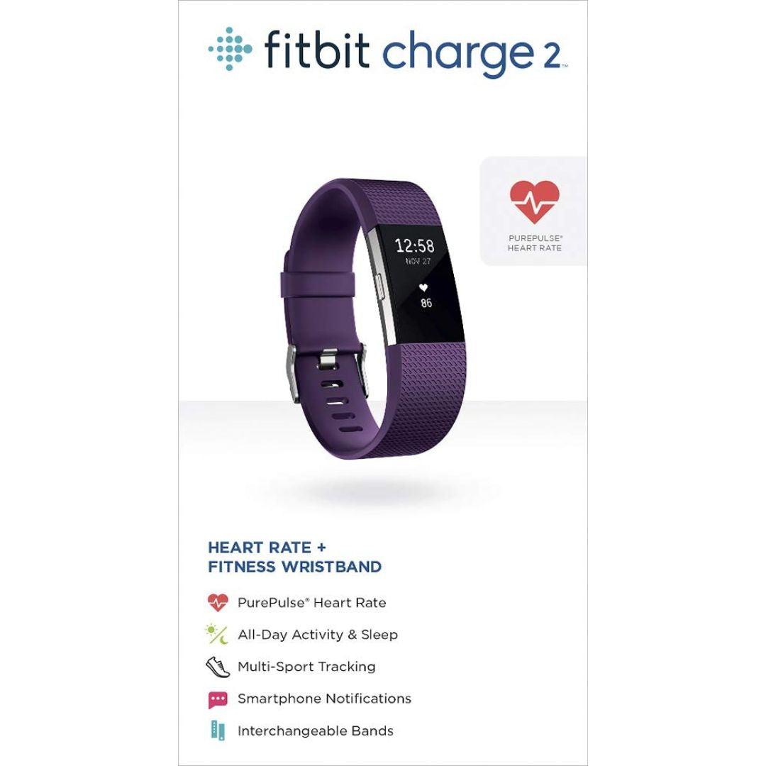 Fitbit Charge 2 HR + Fitness Wristband Watch - Large - Plum - FB407SPML - Image 4