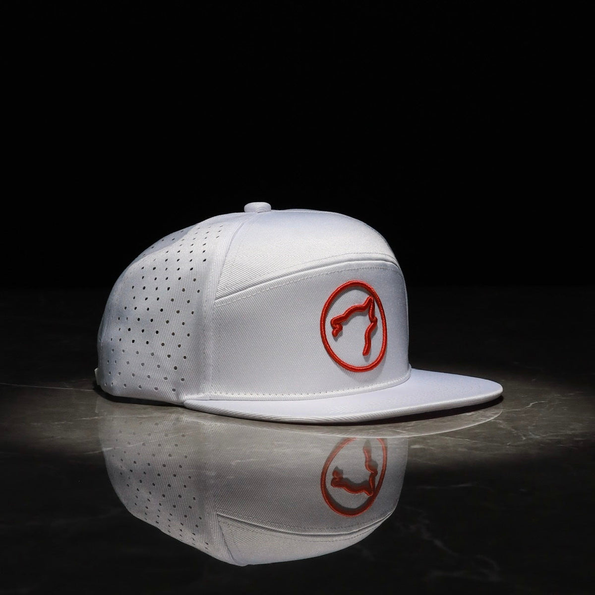 Flat Bill Snapback Hat Arctic White with Blood Orange Accents - Image 2