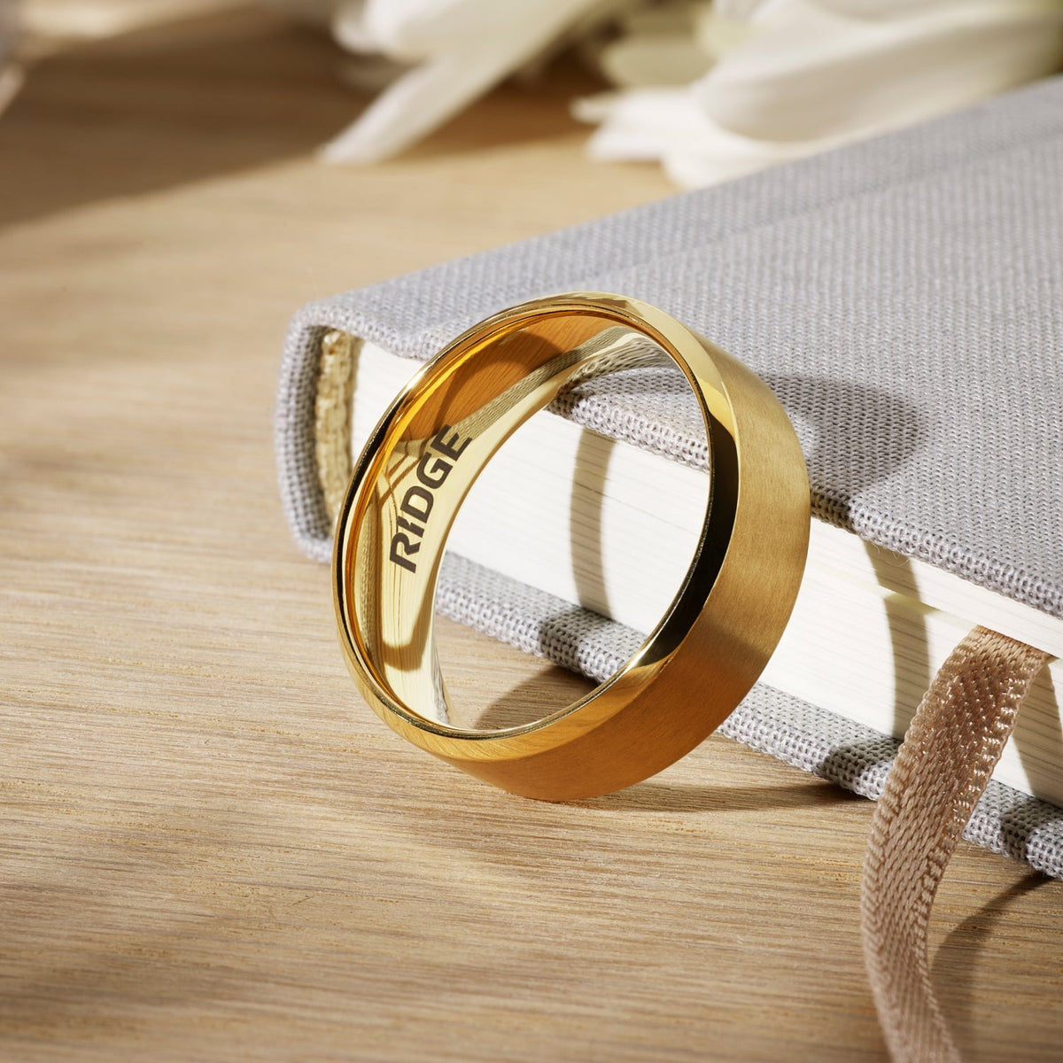 Ridge 8mm Beveled Ring Set - 24K Gold | Tantalum - Image 6