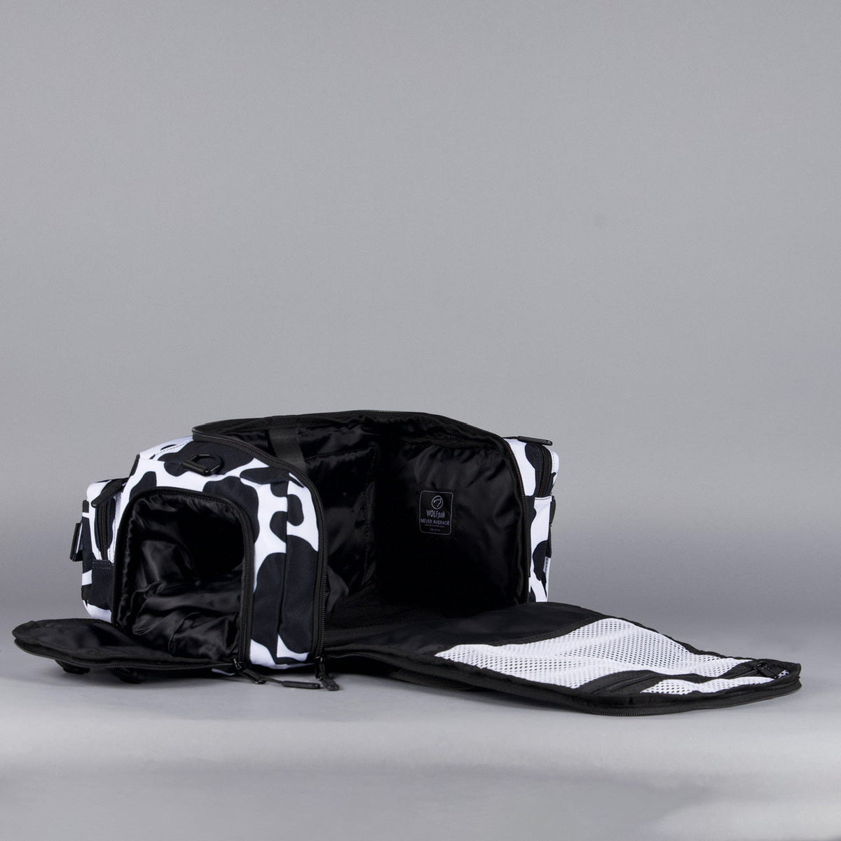 20L Mini Duffle Bag Black White Cow - Image 15