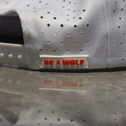 Flat Bill Snapback Hat Arctic White with Blood Orange Accents - Image 4