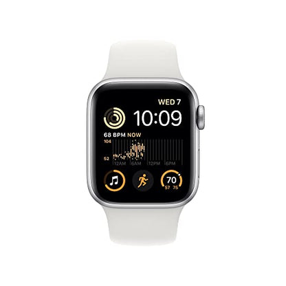 Apple Watch SE 2nd Generation (GPS) 40mm Aluminum Case with White Sport Band - M/L - Silver - MNTC3LL/A - Image 2