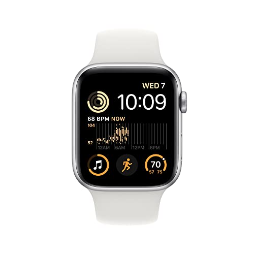 Apple Watch SE 2nd Generation (GPS) 44mm Aluminum Case with White Sport Band - M/L - Silver - MNTJ3LL/A - Image 2