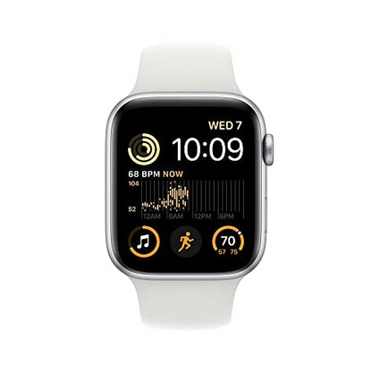 Apple Watch SE 2nd Generation (GPS) 44mm Aluminum Case with White Sport Band - M/L - Silver - MNTJ3LL/A - Image 2