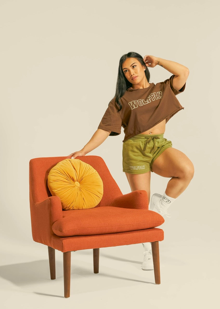 Women's Varsity Cropped Tee Mocha Brown - Image 7