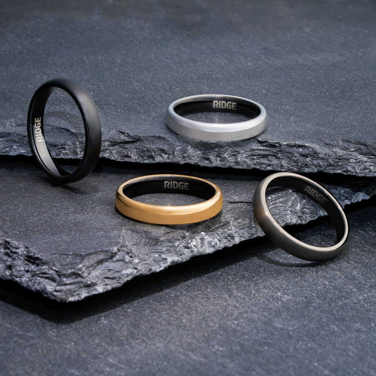 Ridge 4mm Rounded Ring Set - Royal Black - Image 7