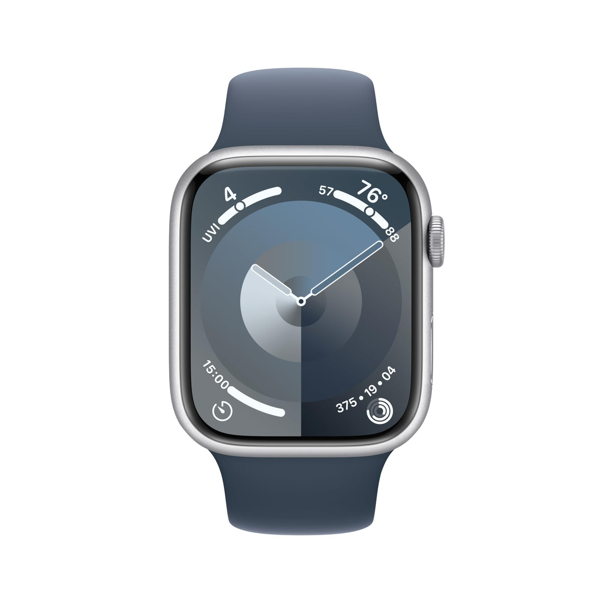 Apple Watch Series 9 (GPS + Cellular) 45mm Aluminum Case with Storm Blue Sport Band - S/M - Silver - MRMG3LL/A - Image 2