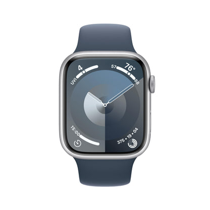 Apple Watch Series 9 (GPS + Cellular) 45mm Aluminum Case with Storm Blue Sport Band - S/M - Silver - MRMG3LL/A - Image 2