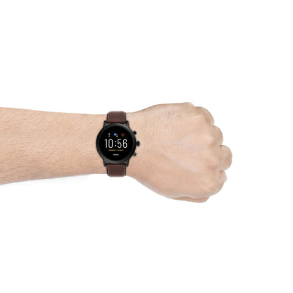 Fossil - Gen 5 Smartwatch 44mm Stainless Steel - Black with Brown Leather Band - FTW4026 - Image 4