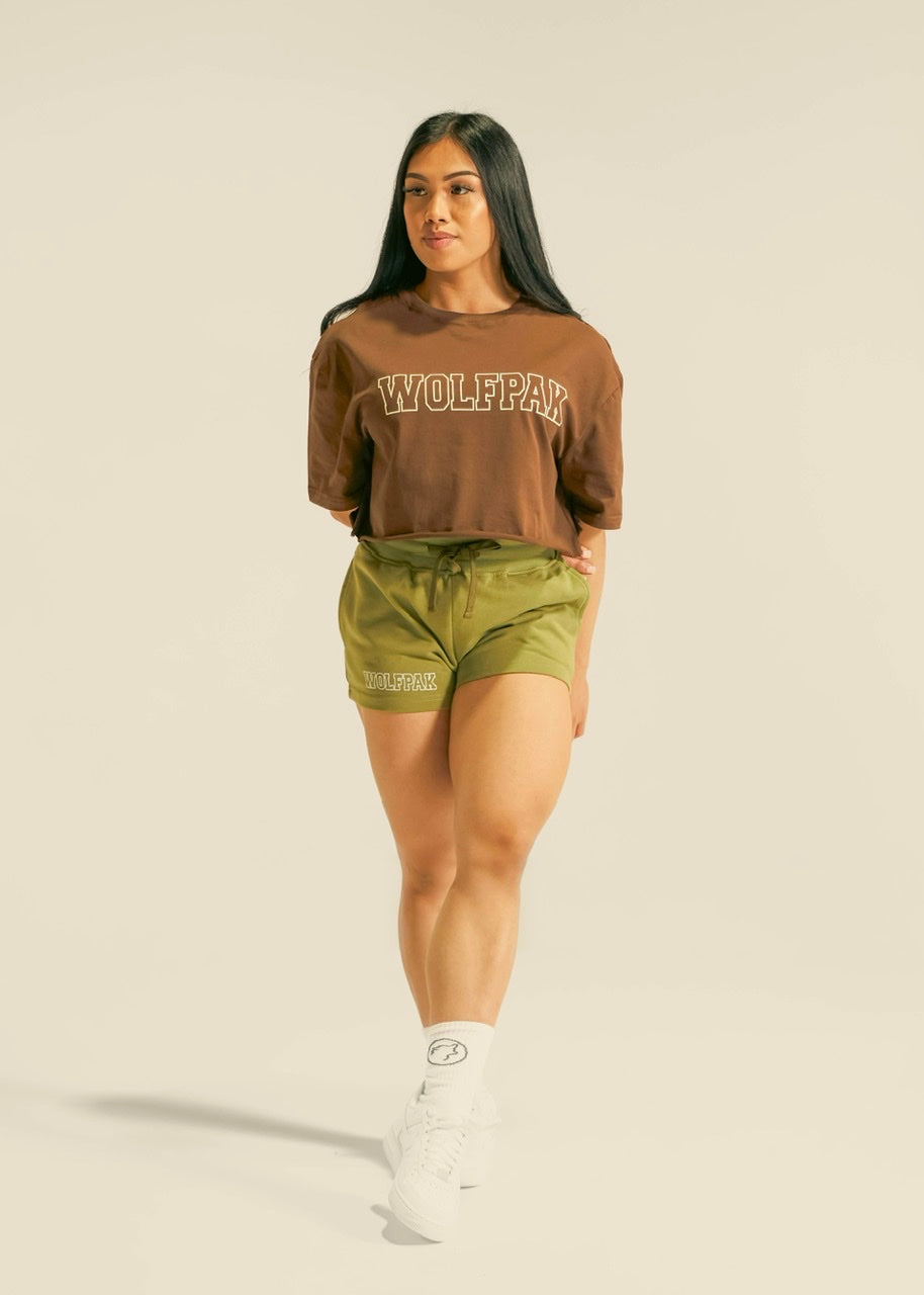 Women's Varsity Cropped Tee Mocha Brown - Image 3