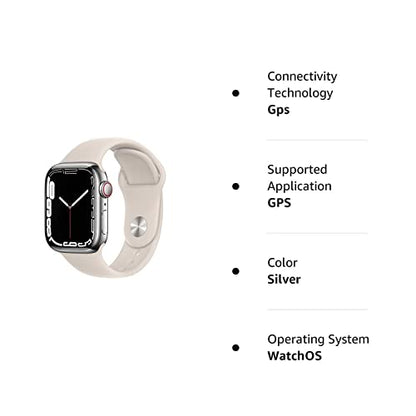 Apple Watch Series 7 (GPS + Cellular, 41MM) Silver Stainless Steel Case with Starlight Sport Band - MKHE3LL/A - Image 6