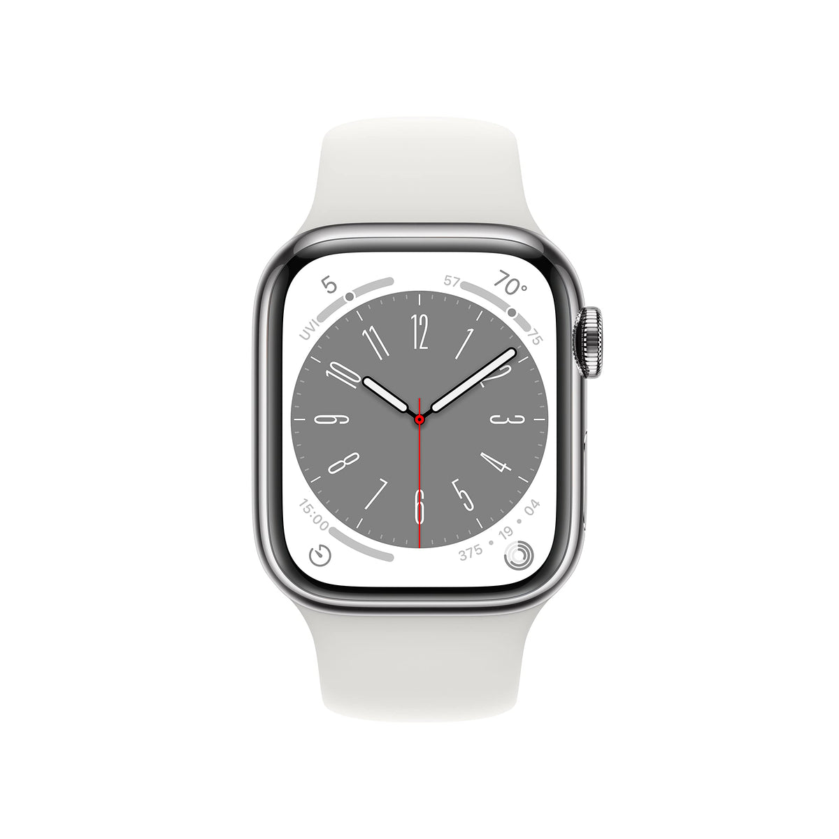 Apple Watch Series 8 (GPS + Cellular, 41mm) - Silver Stainless Steel Case with White Sport Band M/L MNV73LL/A - Image 2