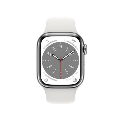 Apple Watch Series 8 GPS + Cellular 41mm Silver Stainless Steel Case with White Sport Band - M/L - MNV83LL/A - Image 2