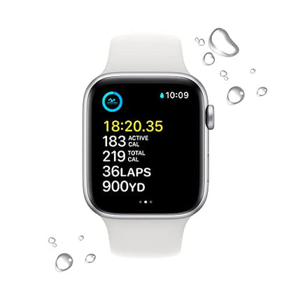 Apple Watch SE 2nd Generation (GPS) 44mm Aluminum Case with White Sport Band - M/L - Silver - MNTJ3LL/A - Image 3