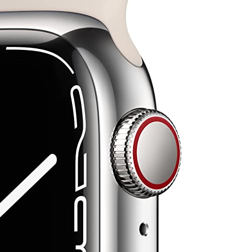 Apple Watch Series 7 (GPS + Cellular, 41MM) Silver Stainless Steel Case with Starlight Sport Band - MKHE3LL/A - Image 2