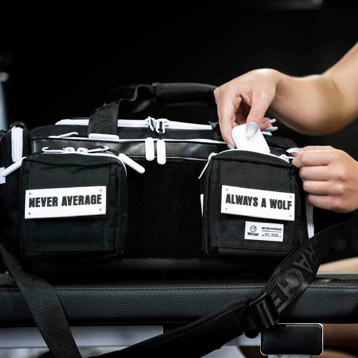 20L Mini Duffle Bag Black with White Accents - Image 4