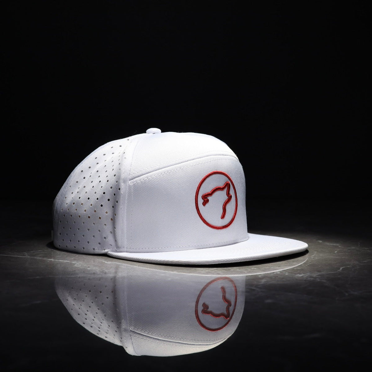 Flat Bill Snapback Hat Arctic White Savage Red Accents - Image 2