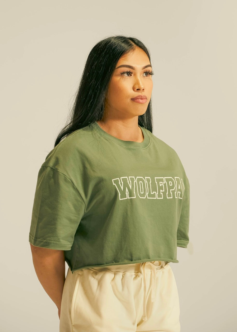 Women's Varsity Cropped Tee Moss Green - Image 2