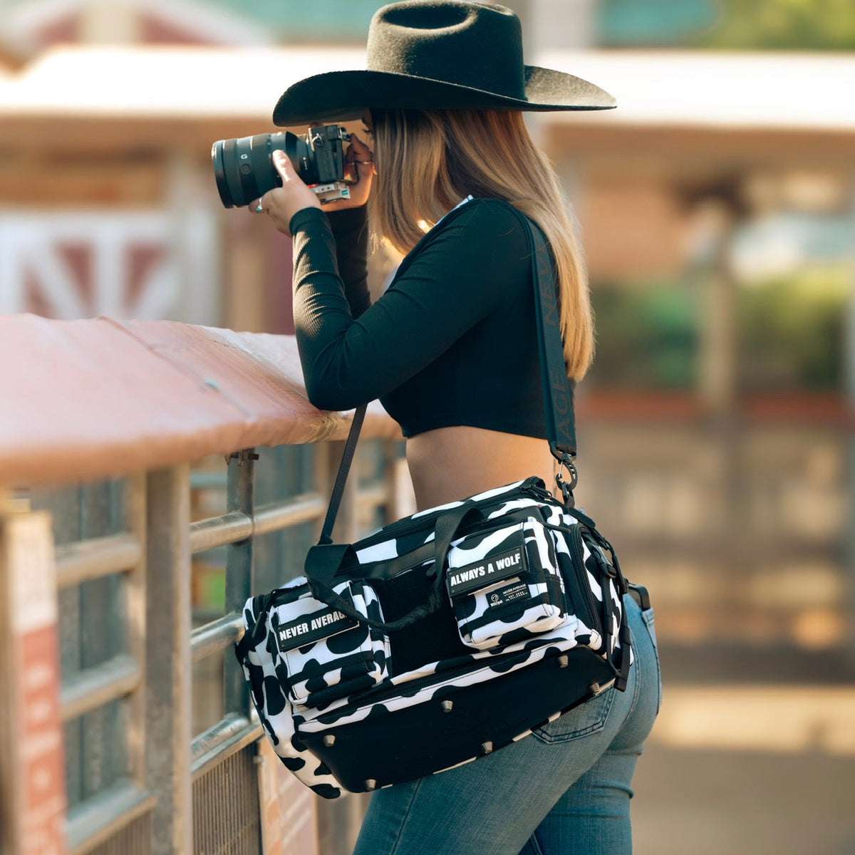20L Mini Duffle Bag Black White Cow - Image 3
