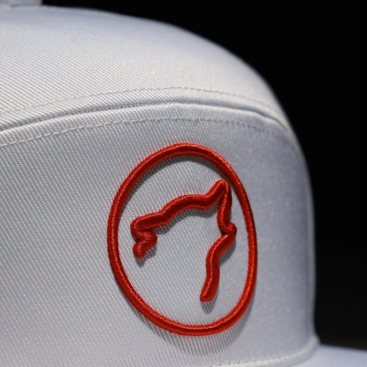 Flat Bill Snapback Hat Arctic White with Blood Orange Accents - Image 3