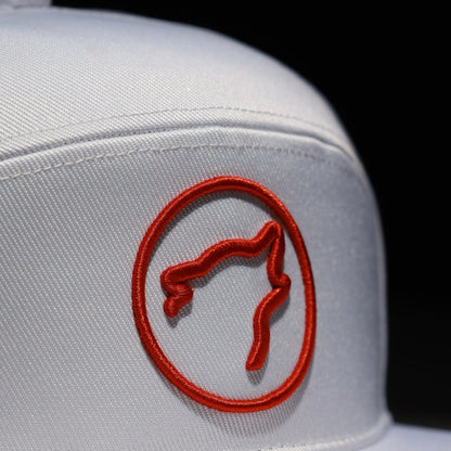 Flat Bill Snapback Hat Arctic White with Blood Orange Accents - Image 3