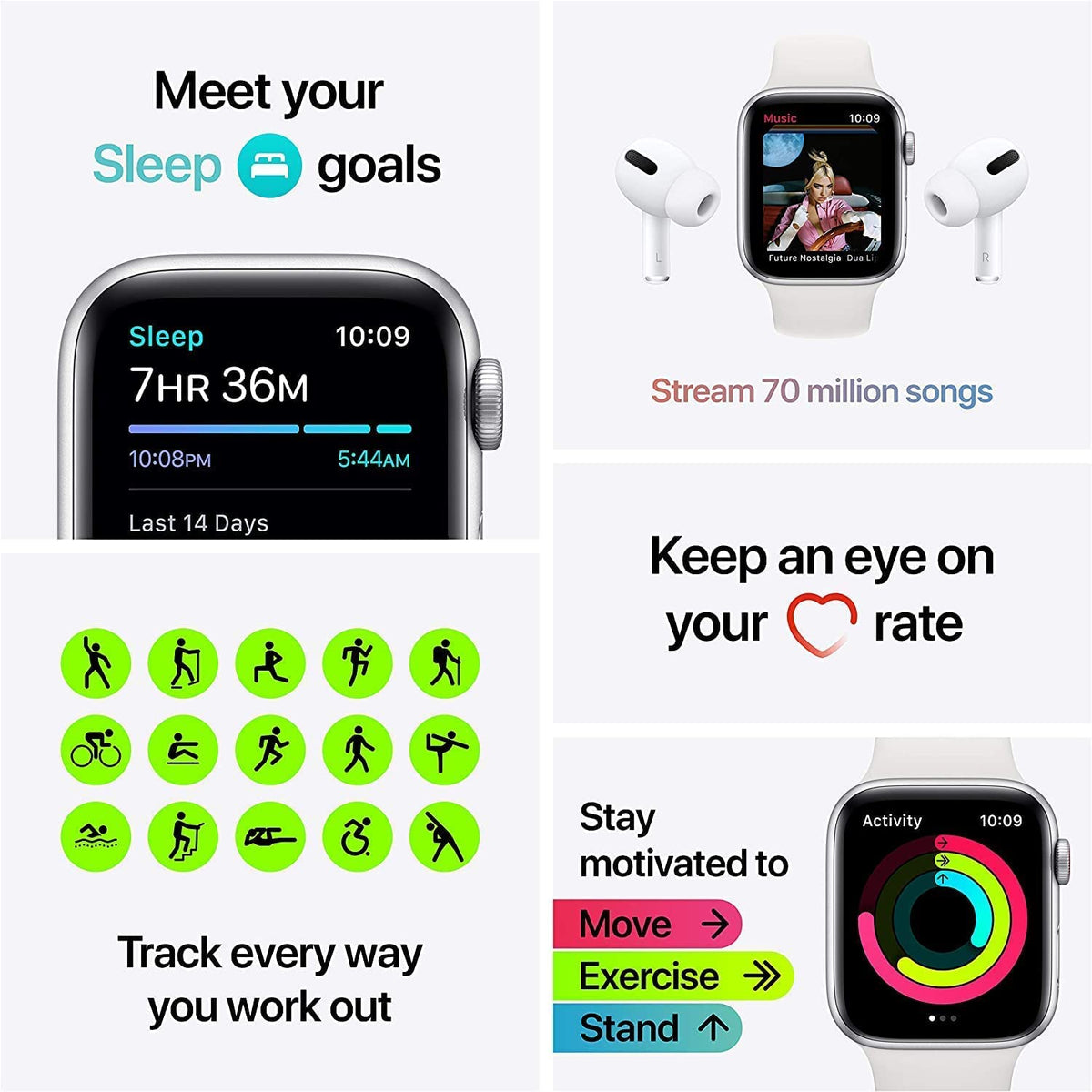Apple Watch SE 44mm GPS Cellular Space Gray Aluminum Case Black Sport Band - MKRR3LL/A - Image 3