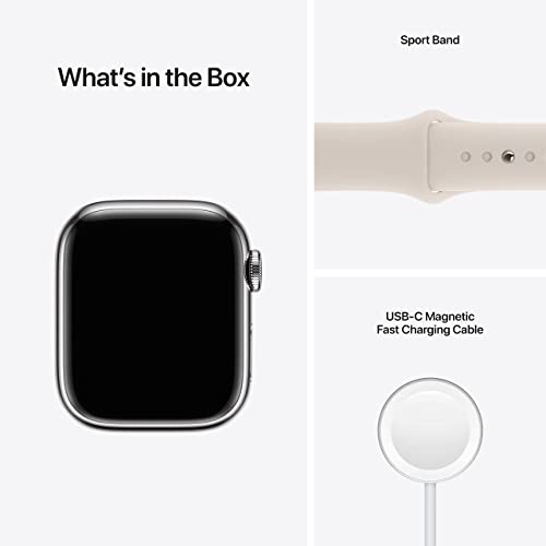 Apple Watch Series 7 (GPS + Cellular, 41MM) Silver Stainless Steel Case with Starlight Sport Band - MKHE3LL/A - Image 5
