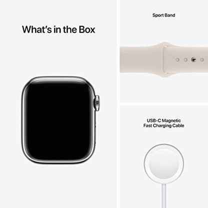 Apple Watch Series 7 (GPS + Cellular, 41MM) Silver Stainless Steel Case with Starlight Sport Band - MKHE3LL/A - Image 5